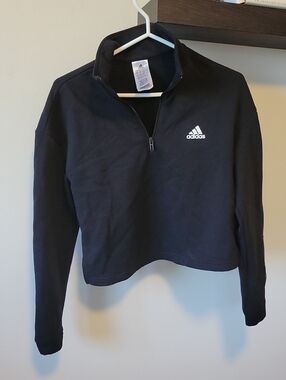 adidas Black Cropped Quarter-Zip Pullover